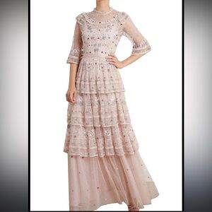 Needle & Thread Blush Pink Embroidered Maxi Dress Sz 10